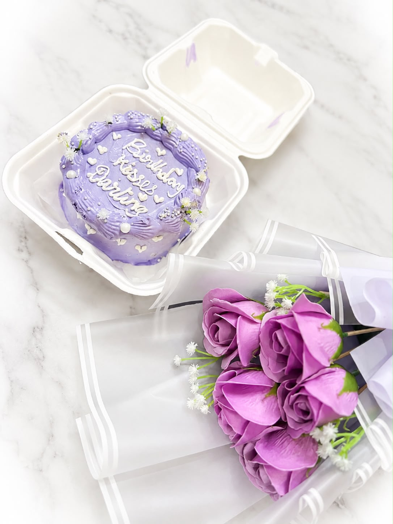 Birthday Bento Cake & Purple Roses